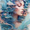 剪纸海景，色彩宁静，波浪细腻，Alex Garant，爱迪生灯泡，平静的蓝色背景--ar 9：16 --v 5.2