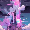 一幅异想天开的插图，以童话主题，以魔杖、城堡、独角兽为背景，以云彩为背景，网格，加里·潘特（Gary Panter）绘制，哑光黑、vantablack和石板灰，配有夜总会灯光，虚幻引擎--q2--ar 9：16 --niji 5