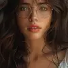 a realistic photo of a [very pretty 26 year old woman], with [long, wavy, dark hair], looks like [Dakota Johnson] and [Felicity Jones], wearing [thick nerd glasses], light makeup, looking [innocent, c