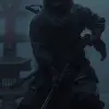 the Ninja, Performing some kind of action, horror ,The setting is in the decayed Edo period of Japan in the dark with fog, insanely detailed, whole body, photograph, hyper realistic --ar 9:16 --v 6