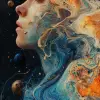 数字创意迷幻拼贴画，sam guay风格，色彩缤纷的爆炸，serge marshennikov，情感丰富的水彩画，流畅的具象主义，青色和青铜色，旋转的漩涡--ar 9：16 --styleum 750 --v 6