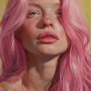 一幅粉红头发的女人的画作，出现在artgerge、Vogue杂志封面、Bill Lowe画廊、阳光普照、自然主义技术、马克·纽瑟姆、苏琪、柔和的雀斑、看起来像年轻的丽芙·泰勒、abduzeedo、完美的人类女性标本、理想化的、黄色皮肤、超现实主义者、塑料芭比娃娃、luca，--v 6 --ar 9：16