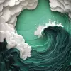 3D，海洋和岛屿，纸质作品，青色和白色配翠绿，粗糙纹理的彩色纸，杰作，手工制作--ar 9：16 --原始风格--styminster 200
