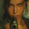 劳拉·克罗夫特（Lara Croft），漫画风格的艺术风格，大胆的、漫画风格的人物，特写，卡通暴力，漫画艺术，高速同步，max Beckmann --ar 71：128 --styleum 750 --v 6
