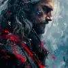 巫师壁纸，笔触探索风格，浅蓝色和靛蓝色，富有表现力的人物画，山景，雪景，工业画，特写--ar 71：128 --styleum 750 --v 6
