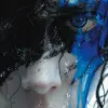 电影海报，黑白蓝的男性角色，Yoh Nagao风格，光线聚焦--ar 71：128 --styminster 750 --v6