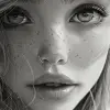 drawing of a girl with long hair and big eyes, in the style of artgerm, todd mcfarlane, high quality photo, light white and black, cartoon-like characters, messy, i can't believe how beautiful thi