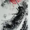 日本水墨画，武士传说风格，错综复杂的笔触，夕阳--ar 71：128
