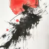日本水墨画，武士传说风格，错综复杂的笔触，夕阳--ar 71：128