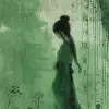 艺术版画，女人，中国，迷人的动漫人物风格，宁静的心情，徐悲鸿，乔恩·J·，深白色和浅黄色，优雅的姿势，肖像画--ar 71：128 --styleum 750 --v 6