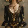 穿着站立连衣裙的女人，诺亚·布拉德利（Noah Bradley）风格，深白色和金色，神秘的肖像，超现实的插图，迈克尔·马尔姆（Michael Malm），细致的细节，异国情调--ar 71：128 --styleston 750 --v 6