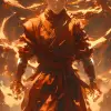 avatar aang，最后的气宗，皮草风格，橙色长袍，红色，#vfxfriday，按摩现实主义，爆炸性色素，spiritalcore，电影灯光--ar 71：128 --styleum 750 --niji 6