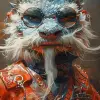 戴着太阳镜的蓝龙海报，风格东方风格，后世界末日超现实主义，浅橙色和红色，32 k uhd，chinapunk，细致的设计，详细的服装--ar 73：128 --styleum 750 --v 6