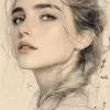 drawing of a woman, in the style of video montages, nature-inspired art nouveau, soft-focus, i can't believe how beautiful this is, minimalist sketches, curves, free brushwork --ar 73:128 --styliz