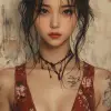 亚洲女性，插画，动漫美学风格，手绘细节--ar 73：128 --styleum 750