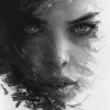 一幅女人脸的黑白画，风格凌乱，zbrush，我不敢相信这有多漂亮，流畅的笔触，多层的人物，尖锐的笔触，糟糕的绘画--ar 73：112 --styleum 750 --v 6