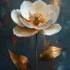 灰色背景上的白色和金色花卉画，优雅的雕塑风格，松散的油漆应用，质朴的物质性，纯粹的色彩，32 k uhd，michael page，细致的设计--ar 73：112 --stylege 750