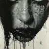 一幅抽象画，眼睛偏向一边，采用迈克·德奥纳托（Mike Deodato）、迈克尔·胡萨尔（Michael Hussar）的风格，极简主义黑白素描，迈克尔·加马什（Michael Garmash），捕捉原始情感、喜剧艺术、粗糙的边缘--ar 73：112 --styleston 750 --v 6