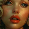 玛丽莲·梦露（Marilyn Monroe）波普艺术版画我喜欢80年代，淡白色和淡琥珀色风格，史蒂夫·萨克（Steve Sack），特写，斯坦·李（Stan Lee），性别弯曲肖像学，漫画艺术，1940年代-1950年代--ar 24：37 --styleum 750 --v 6