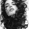 black and white illustration in the form of a woman with flowing hair, in the style of martine johanna, detailed engraving, joe madureira, john larriva, chicano art, realistic yet romantic, use of pap