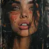 一幅带有涂鸦的女人的画作，风格有帕特里克·德玛切利尔（Patrick demarchelier）、混合媒体奇迹（mixed media marvel）、约翰·梅西利（johan mysely）、莫娜·哈图姆（Mona hatoum）、名人肖像、风格混搭、前卫街头艺术--ar 73：109 --styleum 750 --v 6