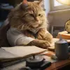 猫在办公室工作，表现得像人，逼真，细节高，大师和平，4k --v 5.2 --ar 2：3