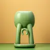 一只3D陶瓷大象在小凳子上保持平衡，以精致的聚光灯展现出极大的敏捷性，战后艺术风格，乔治·奥尔特，辛烷渲染，V射线，虚幻引擎，浅黄色背景--ar 2：3 --v 5.2 --原始风格