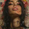 一幅带有涂鸦的女人的画作，风格有帕特里克·德玛切利尔（Patrick demarchelier）、混合媒体奇迹（mixed media marvel）、约翰·梅西利（johan mysely）、莫娜·哈图姆（Mona hatoum）、名人肖像、风格混搭、前卫街头艺术--ar 73：109 --styleum 750 --v 6