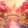 异想天开的风景插图，甜桃子，灵感来自牛顿-Fractal，橙色，粉红色，黄色，弧线，虚幻引擎，梦幻般的日出背景--v 5.1 --ar 2：3 --风格原始
