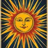 《太阳》，1970年，菲利普·格林，维多利亚风格的插图、莫奇艺术、新建构主义、阳光照在上面、塔罗牌、对称不对称、书籍和作品集--ar 85：128
