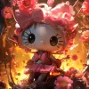 3d 32位角色设计动漫，nft，Hello Kitty，花卉图案，闪闪发光的眼睛，充满活力的调色板，Brian Kesinger，熔岩辉光，黄绿色背景，虚幻引擎--v 5.2 --ar 2：3 --q2