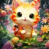 3d 32位角色设计动漫，nft，Hello Kitty，花卉图案，闪闪发光的眼睛，充满活力的调色板，Brian Kesinger，熔岩辉光，黄绿色背景，虚幻引擎--v 5.2 --ar 2：3 --q2