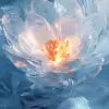 神圣的光芒，美丽的光谱白色水晶苹果，花瓣闪烁着金光，背景白色和蓝色，雪，暴风雪，冰冻，霜冻，反射，明亮，超清晰，透明金属盔甲，守护神，透明，焦散，光学，超现实，魔法，幻想，构图，艺术站趋势，珍珠，8 k，高清高清--ar 2：3