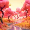 异想天开的风景插图，甜桃子，灵感来自牛顿-Fractal，橙色，粉红色，黄色，弧线，虚幻引擎，梦幻般的日出背景--v 5.1 --ar 2：3 --风格原始
