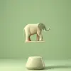 一只3D陶瓷大象在小凳子上保持平衡，以精致的聚光灯展现出极大的敏捷性，战后艺术风格，乔治·奥尔特，辛烷渲染，V射线，虚幻引擎，浅黄色背景--ar 2：3 --v 5.2 --原始风格