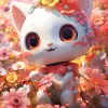 3d 32位角色设计动漫，nft，Hello Kitty，花卉图案，闪闪发光的眼睛，充满活力的调色板，Brian Kesinger，熔岩辉光，黄绿色背景，虚幻引擎--v 5.2 --ar 2：3 --q2
