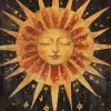 《太阳》，1970年，菲利普·格林，维多利亚风格的插图、莫奇艺术、新建构主义、阳光照在上面、塔罗牌、对称不对称、书籍和作品集--ar 85：128