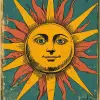 《太阳》，1970年，菲利普·格林，维多利亚风格的插图、莫奇艺术、新建构主义、阳光照在上面、塔罗牌、对称不对称、书籍和作品集--ar 85：128