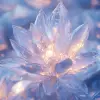 神圣的光，美丽的光谱白色水晶丁香花，闪烁着金光的花瓣，背景白色和蓝色，雪，暴风雪，冰冻，霜冻，反射，明亮，超清晰，透明金属盔甲，守护神，透明，要求严格，光学，超现实，魔法，幻想，构图，艺术站趋势，珍珠，8 k，高清--ar 2：3