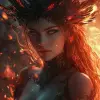 年轻美丽的火女王站在螺旋火焰雾背景下的地上，光荣，丰满的身体，穿着错综复杂的衣服，完美美丽的面孔，优雅的姿势，完美的构图，现实的，电路板，幻想，插图，艺术站，审判黑暗幻想，逼真的概念艺术，强烈的阴影，强烈的灯光：：8 k分辨率，超详细品质3D辛烷值渲染，清晰焦点，壁纸，HDR，高品质，高清风格1000 --ar 2：3