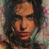 一幅带有涂鸦的女人的画作，风格有帕特里克·德玛切利尔（Patrick demarchelier）、混合媒体奇迹（mixed media marvel）、约翰·梅西利（johan mysely）、莫娜·哈图姆（Mona hatoum）、名人肖像、风格混搭、前卫街头艺术--ar 73：109 --styleum 750 --v 6