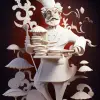 厨师，烘焙糕点，受达利启发，Al Hirschfeld，纸质艺术，巧克力雕塑，超现实主义，烹饪--ar 2：3 --v 5.2
