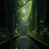 a train tunnel that is covered with vegetation, in the style of australian tonalism, darktable processing, hauntingly beautiful narratives, forced perspective, mysterious jungle, dark reflections, fro