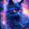 美丽的动漫猫融入充满活力的蓝色织物中，周围环绕着自然美景、霓虹灯、照片风景，Art Fitzpatrick，Chester Higgins拍摄，高角度视图，看着相机，超分辨率显微镜，宁静的森林背景：：6 --ar 2：3 --niji 5