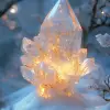 神圣的光芒，美丽的光谱白色水晶苹果，花瓣闪烁着金光，背景白色和蓝色，雪，暴风雪，冰冻，霜冻，反射，明亮，超清晰，透明金属盔甲，守护神，透明，焦散，光学，超现实，魔法，幻想，构图，艺术站趋势，珍珠，8 k，高清高清--ar 2：3