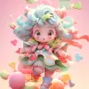 这部充满异想天开的作品，由可爱的Chibi角色、Teleidoscope可爱、开朗的表情、俏皮的姿势、复杂的细节、柔和的色彩、柔和的渲染、3ds max、Candyland背景组成--niji 5 --ar 2：3