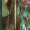 美丽的女性穿着未来派服装，手持剑，电影剧照风格，快照现实主义，嫩绿和白色，富士永恒生动500 t，chinapunk，赛博朋克现实主义，poolcore --ar 73：111 --styleston 750 --v 6