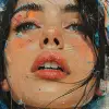 女性脸部的印刷拼贴画，采用约瑟夫·科特（Josef Kote）、垃圾美女、dain yoon、青色和蓝色、高度详细的现实主义、多层构图、安东尼奥·曼奇尼（antonio mancini）--ar 73：111 --styleston 750 --v 6