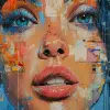 女性脸部的印刷拼贴画，采用约瑟夫·科特（Josef Kote）、垃圾美女、dain yoon、青色和蓝色、高度详细的现实主义、多层构图、安东尼奥·曼奇尼（antonio mancini）--ar 73：111 --styleston 750 --v 6