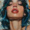 女性脸部的印刷拼贴画，采用约瑟夫·科特（Josef Kote）、垃圾美女、dain yoon、青色和蓝色、高度详细的现实主义、多层构图、安东尼奥·曼奇尼（antonio mancini）--ar 73：111 --styleston 750 --v 6